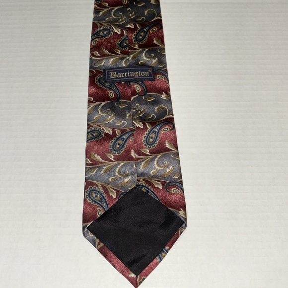 Barrington men’s silk tie, Paisley, red gray blue white pattern design - Picture 3 of 5